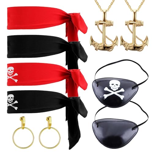 SKHAOVS 10-teiliges Kapitäns-Piratenkostüm-Zubehör-Set, Piraten-Kostüm-Zubehör, Piraten-Bandana, Augenklappen, für Halloween, Piratenparty, Piratenzubehör für Halloween-Piratenparty (10 Stück) von SKHAOVS