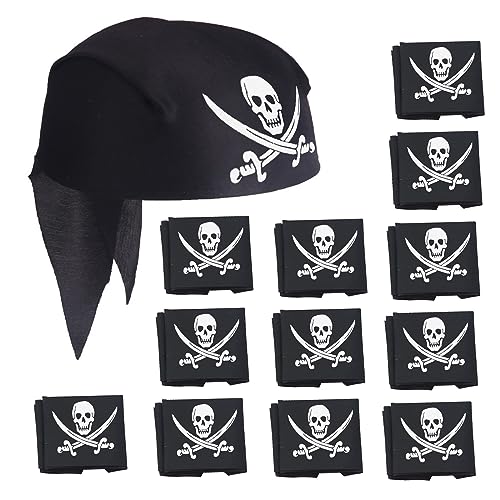 SKHAOVS 12 Stück Pirat Bandana, Piraten Bandana, Schwarz Pirat Kapitän Kopftuch, Piraten Zubehör Set, für Pirat Thema Party,Piratenparty Weihnachten Halloween Party Gefallen Birthday Party (12 Stück) von SKHAOVS