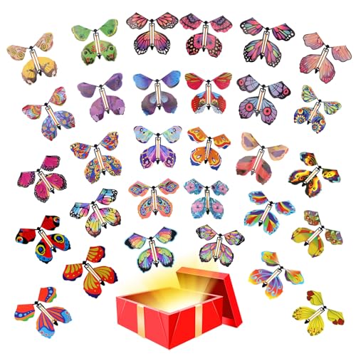 SKHAOVS 38 Stück Magische Fliegende Schmetterling Flying Butterfly Schmetterlinge Wind up Butterfly, Schmetterling Karte Geburtstagsgeschenke Überraschung für Party, Magische von SKHAOVS