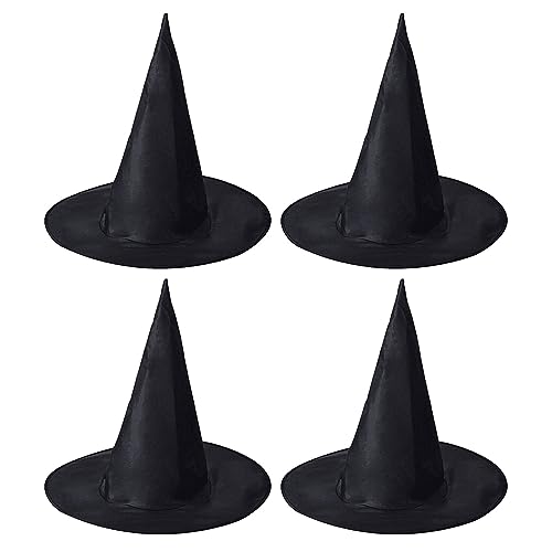 SKHAOVS 4er Pack Halloween Hexenhüte, Schwarz Hexenhut Unisex, Zauberer Hut für Erwachsene, Hexen zubehör, Dress-up Cosplay Kostüm Zubehör, für Halloween Karneval, Festival Verkleidung (Schwarz) von SKHAOVS