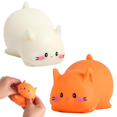 SKIKHN 2 Stück Niedliche Katze Stressball, Lustig Squishy Squeeze Spielzeug, Niedliche Weiße Katze Stressball, Fidget Toys, Anti Stress Spielzeug Spielzeug Geschenke für Erwachsene und Kinder von SKIKHN