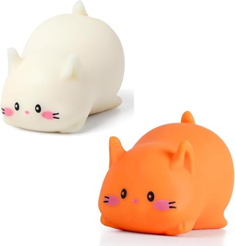 SKIKHN 2 Stück Niedliche Katze Stressball, Lustig Squishy Squeeze Spielzeug, Niedliche Weiße Katze Stressball, Fidget Toys, Anti Stress Spielzeug Spielzeug Geschenke für Erwachsene und Kinder von SKIKHN