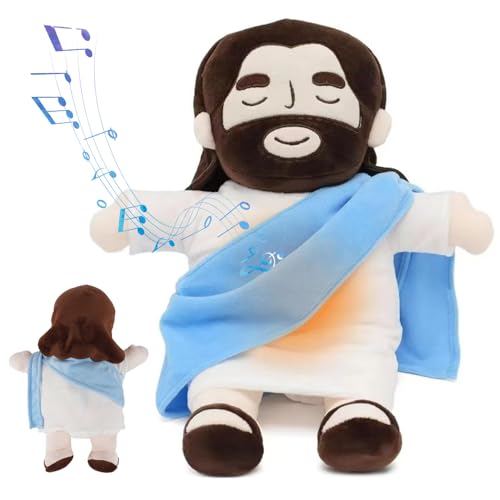 SKIKHN Atmender Ausgestopfter Jesus, Atmendes Jesus Plüschfigur, Jesus Plüschtier mit Atembewegung und Musik, Jesus Plüschpuppe für Ostern, Partyzubehör, Weihnachts, für Kinder Frauen Männer (Blau) von SKIKHN