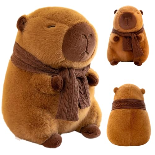 SKIKHN Capybara Plüschtier, 25CM Niedliche Capybara Kuscheltier mit Schal, Simulation Capybara Plüschtier, Kawaii Plüschtier Kuscheltie für Kinder, Niedlichen Capybara Plushies Geschenk für Kinder von SKIKHN