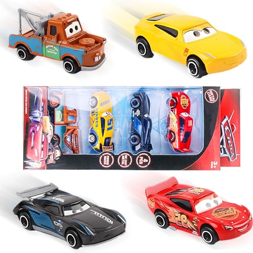 SKIKHN Car Spielzeug, 4 Pack Spielzeugauto Set,Maßstab 1:64 Legierung Kinderidee Spielfahrzeuge,Mini Cars Spielzeug Kinderidee,Lightning Spielzeugauto Autos Set für ab 3 Jahren Jungen Mädchen von SKIKHN