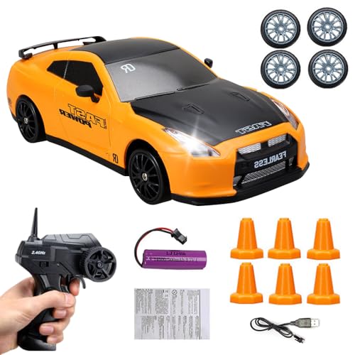 SKIKHN Ferngesteuertes Auto, RC Drift Car 1:24, 2,4Ghz RC Auto, 15km/h, Spielzeugauto mit Beleuchtung, 4WD Ferngesteuertes Rennauto, Auto Ferngesteuert für Kinder ab 6 Jahren und Erwachsene von SKIKHN