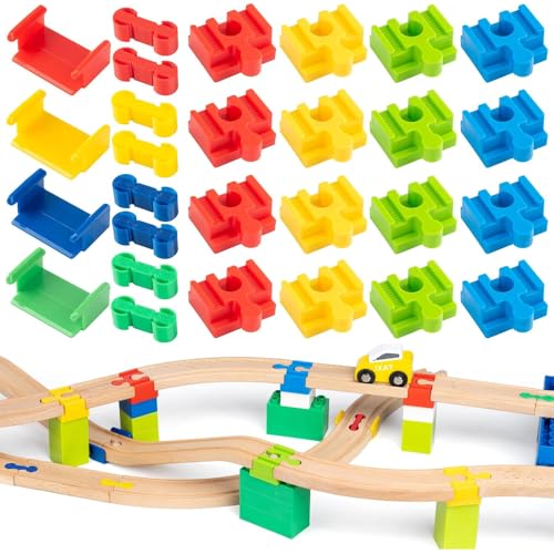 SKIKHN Holzeisenbahn Schienen Adapter Eisenbahn, 28 Stück Holzschienen Adapter Verbinder, Kompatibler Adapter Gleisverbinder, Universal Holzeisenbahn Adapter Set, für Kinder im Alter Von 3-14 SKIKHN Holzeisenbahn Schienen Adapter Eisenbahn, 28 Stück Holzschienen Adapter Verbinder, Kompatibler Adapter Gleisverbinder, Universal Holzeisenbahn Adapter Set, für Kinder im Alter Von 3-14 von SKIKHN
