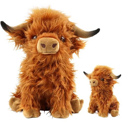 SKIKHN Hochlandrind Braunes Plüschtier,28cm Kuscheltier Hochlandrind,Hochlandkuh Plüschtier,Highland Cow Plush Toy,Hochlandkuh Weichpuppen, Niedliches Plüschtier Geschenke Für Kinder & Erwachsene von SKIKHN