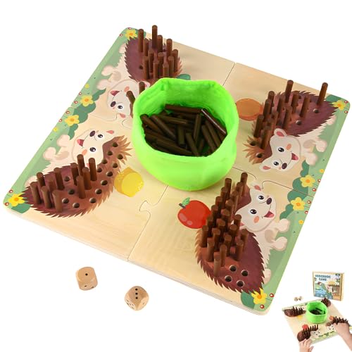 SKIKHN Igel Spielzeug Würfelspiel,Igel Spiel Brettspiel mit Würfeln,Igel Steckspiel Holz,Montessori Spielzeug,Mathe Feinmotorik Spiel & Zählspielzeug,Montessori Lernspielzeug für Kinder ab 3 4 5 Jahre von SKIKHN