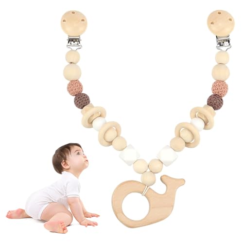 SKIKHN Kinderwagenkette Holz Baby, Wal spielkette für Kinderwagen,Niedliche Tierform Kinderwagenkette,Hängespielzeug Babyschale,Kinderwagen Spielzeug Mädchen Junge für Babys Kleinkinder ab 0+ Monaten von SKIKHN