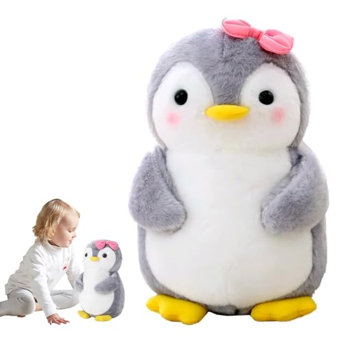 SKIKHN Kuscheltier Pinguin, Pinguin Stofftier Plüschtier,Kuscheltier Plüschpuppen Pinguin,Squishmallow Pinguin Geschenk, Süße Pinguin Plüsch Spielzeug Für Mädchen (Grau Pinguin mit Schleife,25 cm) von SKIKHN