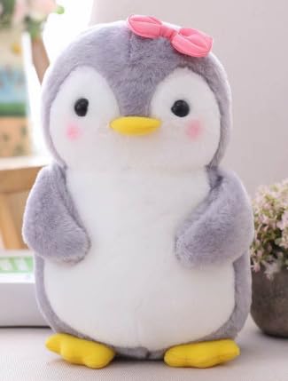 SKIKHN Kuscheltier Pinguin, Pinguin Stofftier Plüschtier,Kuscheltier Plüschpuppen Pinguin,Squishmallow Pinguin Geschenk, Süße Pinguin Plüsch Spielzeug Für Mädchen (Grau Pinguin mit Schleife,25 cm) von SKIKHN