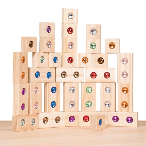 SKIKHN Regenbogen-Stapelspielzeug Aus Holz, Regenbogen-Stapelblock, Holzbausteine für Kinder, Regenbogen-Acrylblock-Konstruktionsspielzeug, Pädagogisches Sensorisches Lernspielzeug von SKIKHN