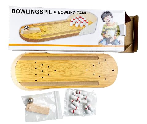 SKIKHN Tisch Bowling Set,Hölzern Tischbowling mit 10 Pins,Mini Bowling Spiel, Bowling Set Kinder,Kegeln Mini Spiele für Kinder Erwachsene,Geschicklichkeitsspiele Druck Abbauen Spielzeug für Büro Party von SKIKHN