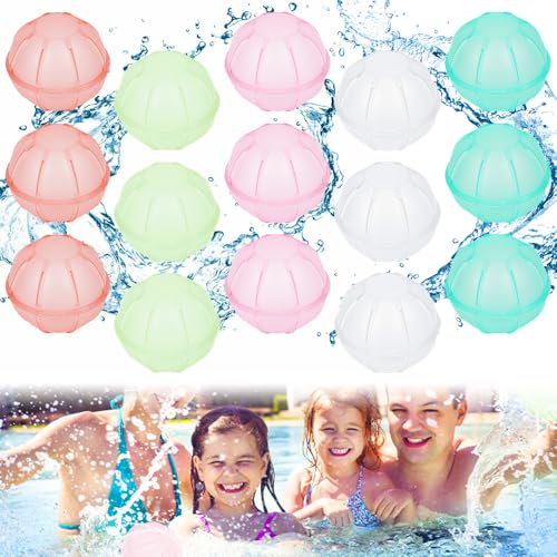 SKIKHN Wasserbomben Wiederverwendbar,15 Stück Schnell Befüllbare Silikon Spritzbälle mit Mesh Bag,5 Farben Schnellfüller Wasserbomben,Wasserballons Bomben für Wasserschlachten,Pool,Strand,Poolparty SKIKHN Wasserbomben Wiederverwendbar,15 Stück Schnell Befüllbare Silikon Spritzbälle mit Mesh Bag,5 Farben Schnellfüller Wasserbomben,Wasserballons Bomben für Wasserschlachten,Pool,Strand,Poolparty von SKIKHN