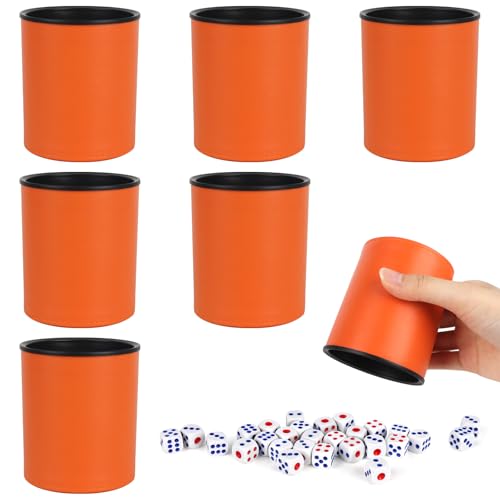 SKIKHN Würfelbecher Set, 6 Leise Würfelbecher inkl. 36 Würfeln, Klassischer Handgearbeiteter Lederbecher, Würfelbecher Leder, für Bar-Party Würfelspiele, Reisespiele für Erwachsene von SKIKHN