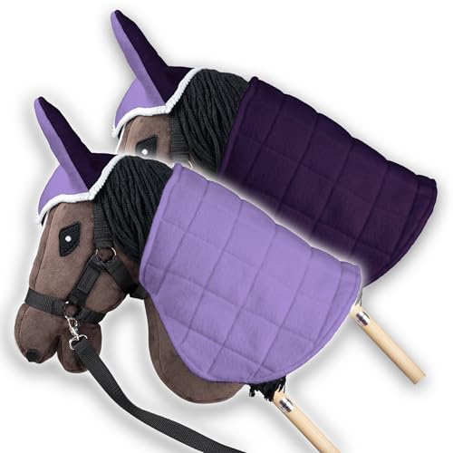 SKIPPI Wendbare Decke und Fliegenhaube für Hobby Horse – Heidekraut und Pflaume, Hobby Horse Zubehör, Zweifarbige Pferdedecke und Fliegenohren für Steckenpferd, für meisten Pferde A3 und A4 von SKIPPI