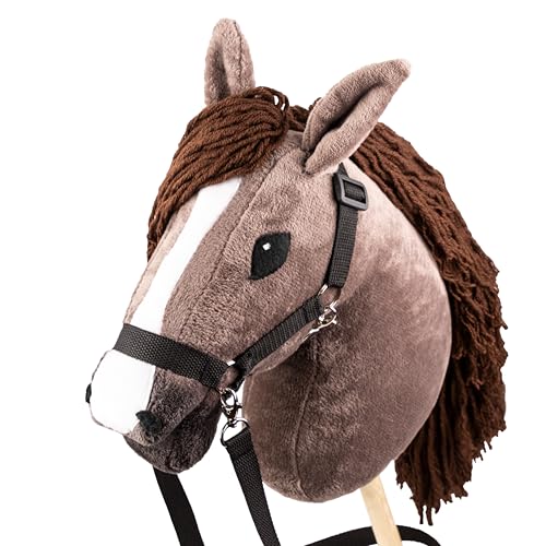 SKIPPI Hobby Horse Fuchs, Großes Steckenpferd A3, Halfter und Zügeln im Set, Fuchs Pferd, Hobby Horsing Pferd, Kastanienbraun Stockpferd von SKIPPI