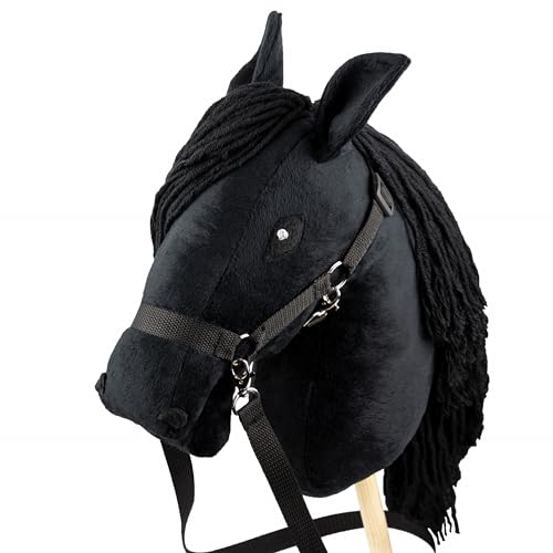 SKIPPI Hobby Horse Schwarzes, Großes Steckenpferd A3, Schwarz, Hobby Horse mit einem Halfter und Zügeln im Set, Hobby Horsing Pferd, Stockpferd von SKIPPI