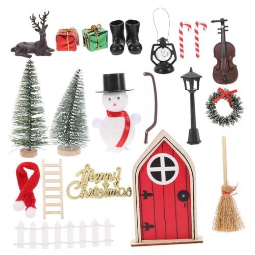 SKISUNO 1 Satz Frohe Weihnachten Weihnachts-Miniatur- -kit Mini-hausmodell Mini-deko-Accessoire Mini-besenstroh Puppenhaus-weihnachtsdekoration Miniaturmodelle Miniatur Weihnachten Holz von SKISUNO