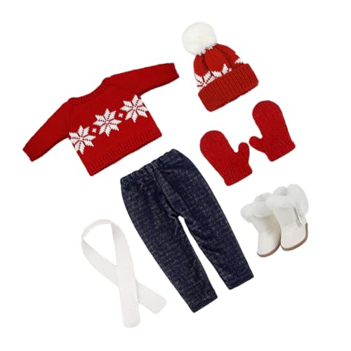 SKISUNO 1 Satz Puppe Weihnachtskostüm Weihnachtskostümpuppe Zubehör für Babypuppen Puppe Weihnachtsmütze Puppenkleidung puppenschuhe Mini-Puppen-Outfit wiederverwendbares Outfit Baumwolle von SKISUNO