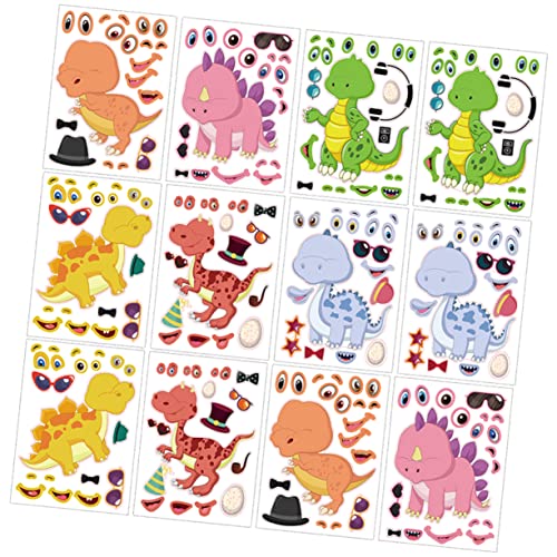 SKISUNO 12 Blatt Dinosaurier Puzzle Aufkleber Cartoon Aufkleber Bezaubernde Dinosaurier Aufkleber Kinder Aufkleber Dinosaurier Puzzle Aufkleber Klebrige Dinosaurier Aufkleber von SKISUNO