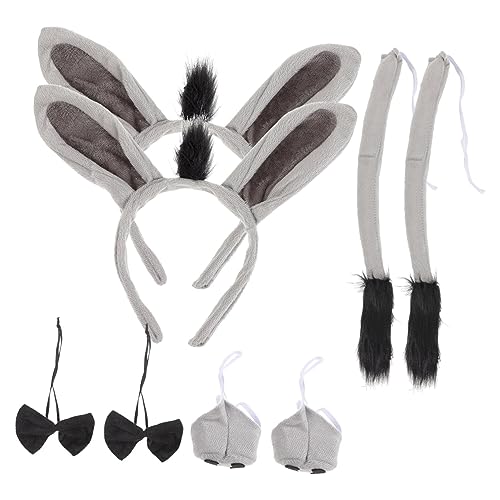 SKISUNO 2 Sätze Esel Stirnband Wolfsohren Eselsohren Haarreifen Tigerkostüm Tierkostüm-stirnband Esel-stirnband Für Kinder Tiere Stirnband Tier-requisiten-halloween-cosplay-set Nase Stoff von SKISUNO