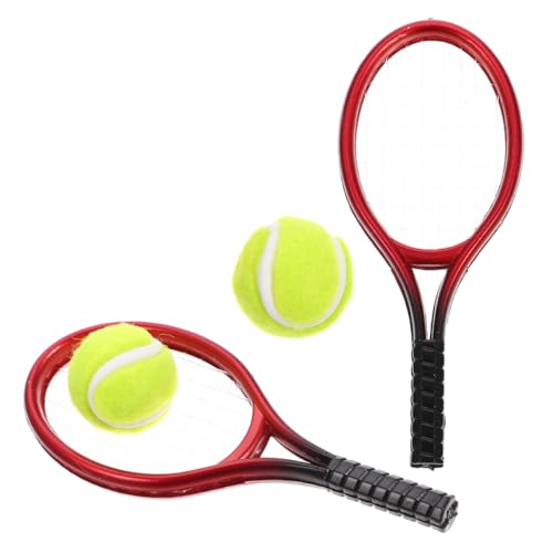 SKISUNO Puppenhaus Mini Tennis Schläger Bälle Set Spielzeug Tennis Schläger für Dekorative Mini Rot Kreative Spielen von SKISUNO