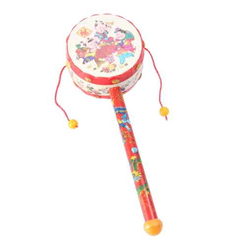 SKISUNO 3st Handglocke Rasseltrommel Musical Rasselspielzeug Für Babys Kinderspielzeug Spielzeugtrommel Für Kinder Trommelspielzeug Trommel Hölzern Rot von SKISUNO