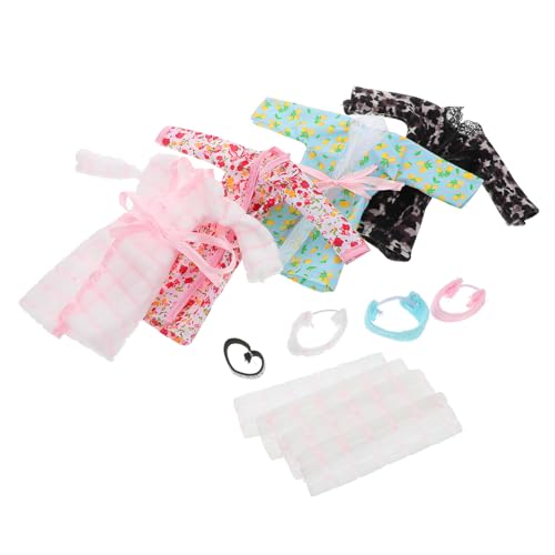 SKISUNO 4 Sets Puppen-Bademantel-Pyjama-Set, Mini-Puppen-schlafkleidung Mit Stirnband Und Badetuch, Puppen-anziehzubehör Für Mädchen von SKISUNO