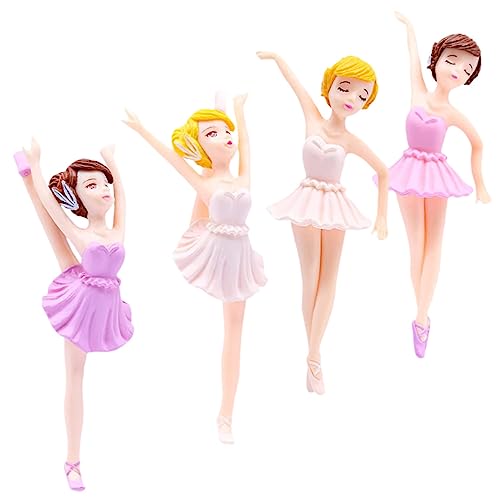 SKISUNO 4 Stück Ballerina-Mädchen Cupcake-Topper für Mädchen Auto Kuchendeckel Statue einer Balletttänzerin Puppe Rosa Figur dekoration bastelset geburtstag backen Dessert-Topper PVC von SKISUNO