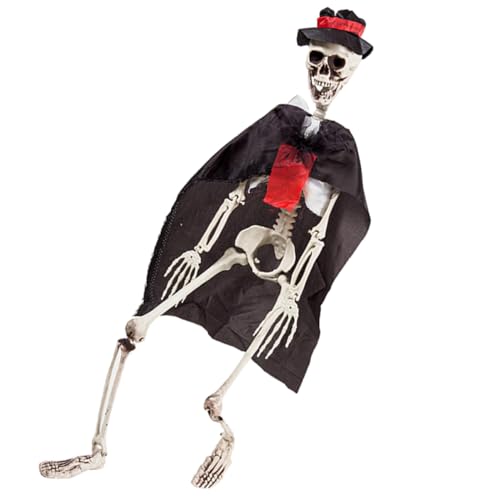 SKISUNO Decor Skelettprop Halloween Skelettdekoration zum Aufhängen Ganzkörper Kunststoffskelett Kreatives Gartenhänge mit Beweglichen Gelenken Bewegliche Skelettfigur für Halloween Party von SKISUNO