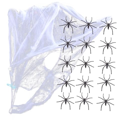 SKISUNO Halloween Deko Spinnennetz aus Flexiblem Polyester mit Realistischen Künstlichen Spinnen Dehnbares Spinnennetz für Indoor und Outdoor Party und Hausdekoration SKISUNO Halloween Deko Spinnennetz aus Flexiblem Polyester mit Realistischen Künstlichen Spinnen Dehnbares Spinnennetz für Indoor und Outdoor Party und Hausdekoration von SKISUNO