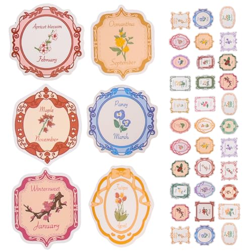 SKISUNO Kreative Notebook Retro Pflanzenaufkleber Blumenaufkleber Wasserfeste Abziehbilder Blumendruckaufkleber Aufkleber für Notebook Laptop Scrapbooking von SKISUNO