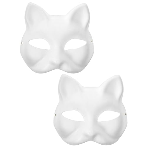 SKISUNO Leere Selber Katzenmasken Maskerade Katzenmasken Bastelarbeiten Leere Masken Weiße Papiermaske Halloween Weiße Katze Unbemalte Masken Kostümzubehör für Karneval Partyzubehör von SKISUNO