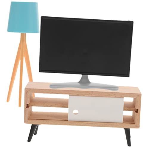 SKISUNO Mini Fernseher Modell Mit TV Schrank Und Tischlampe Puppenhaus Zubehör 3 Teiliges Set Für Kreative DIY Projekte Und Miniatur Dekorationen von SKISUNO