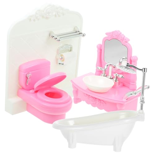 SKISUNO 1 Set Miniatur Badezimmer Modell Zubehör Für Puppenhaus Waschbecken Toilette Und Badewanne Zufälliger Farbe Perfekte Dekoration Für Miniatur Spielhäuser von SKISUNO