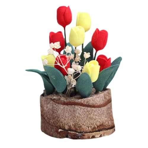 SKISUNO Miniatur Bonsai Dekoration Für Puppenhaus Realistisches Tulpenblumen Modell Zubehör Für Kreative Puppenmöbel Und Miniaturhäuser Perfekt Für Und Sammler von SKISUNO