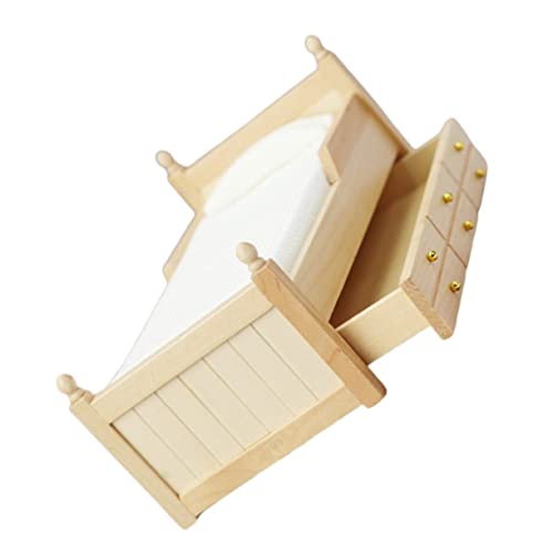 SKISUNO Miniatur Holzbett Puppenhaus Zubehör DIY Holzbett Modell Für Puppenhaus Dekor Puppenhaus Betten Puppenmöbel Für Puppenhaus Schlafzimmer von SKISUNO