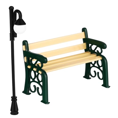 SKISUNO Miniatur Parkbank aus Robustem mit Gebogenem Lampenarm Mini Puppenhaus Möbel Wetterfeste Miniatur Gartenbank und Straßenlaterne für Detailreiche Dekoration SKISUNO Miniatur Parkbank aus Robustem mit Gebogenem Lampenarm Mini Puppenhaus Möbel Wetterfeste Miniatur Gartenbank und Straßenlaterne für Detailreiche Dekoration von SKISUNO