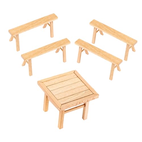 SKISUNO Miniatur Tisch Und Stühle Set Holzmodell Montage Für Kreative DIY Projekte Perfekt Deko Für Liegestühle Und Spielzeuge Für Hochstühle Ideal Für Ab 3 Jahren von SKISUNO