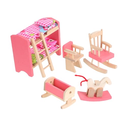 SKISUNO Miniatur-puppenhaus-möbel-Set, Holz-puppenhaus-Bett, Mini-puppenhaus-Bett Mit Treppen Für Die Schaffung Und Bezaubernde Puppenhaus-Schlafzimmer von SKISUNO