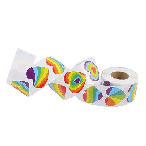 SKISUNO Sticker Herz Etiketten Regenbogen Herz Aufkleber Rolle 500 Stück Bunt Selbstklebend Zum Basteln Und Dekorieren Perfekt Zum Verschließen Von Umschlägen 25 cm Durchmesser von SKISUNO