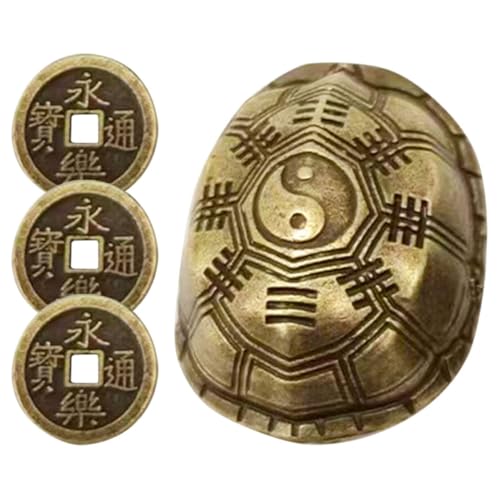 SKISUNO Vintage Messing Schildkrötenpanzer Dekorationsset mit Chinesischen Wahrsagemünzen Handgefertigte Dreifaltigkeits Ornamente Feng Shui Schreibtischfigur für Büro und SKISUNO Vintage Messing Schildkrötenpanzer Dekorationsset mit Chinesischen Wahrsagemünzen Handgefertigte Dreifaltigkeits Ornamente Feng Shui Schreibtischfigur für Büro und von SKISUNO