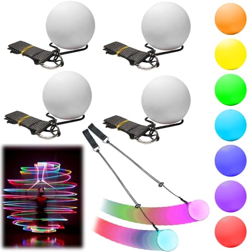 SKJJL 4 Stück LED Poi Bälle, Jonglierbälle Leuchtend, Soft Spinning LED Poi Leuchtball, LED Glow Pois mit Regenbogen Farben und Strobe-Effekt, LED Poi Jonglierbälle Kinder für Anfänger und Profis von SKJJL