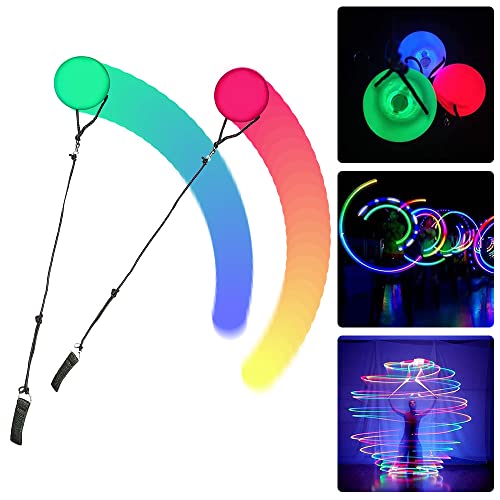 SKJJL Led Poi Bälle, 2 Stück Poi Jonglierbälle, Jonglierbälle Leuchtend mit Regenbogen Farben und Strobe-Effekt, Led Poi Ball mit Verstellbaren Doppelschlaufen-Leinen für Spinnen Schwingen Bauchtanz von SKJJL