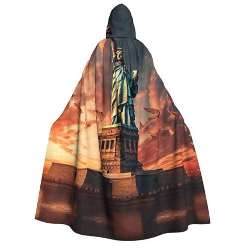 Freiheitsstatue in NYC Druck, Unisex, Kapuzenumhang, Kostüm, für Damen und Herren, Vampir, Halloween, Cosplay, Karneval, Mottoparty von SKKNT