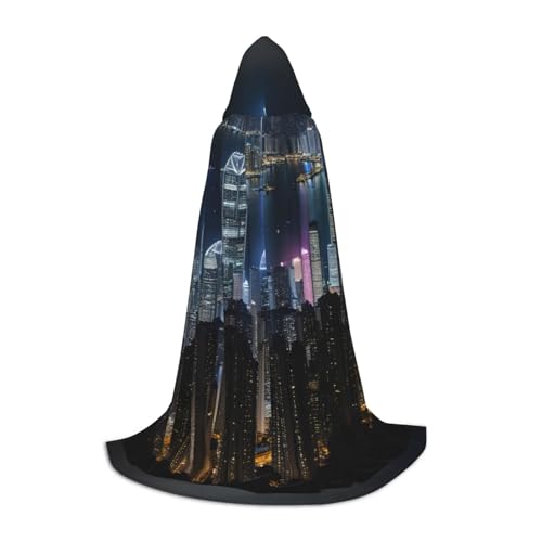 SKKNT Aerial Night Of View Hongkong Print Halloween Hooded Capes Renaissance Gothic Cloaks For Cosplay Hooded Cloaks Unisex von SKKNT