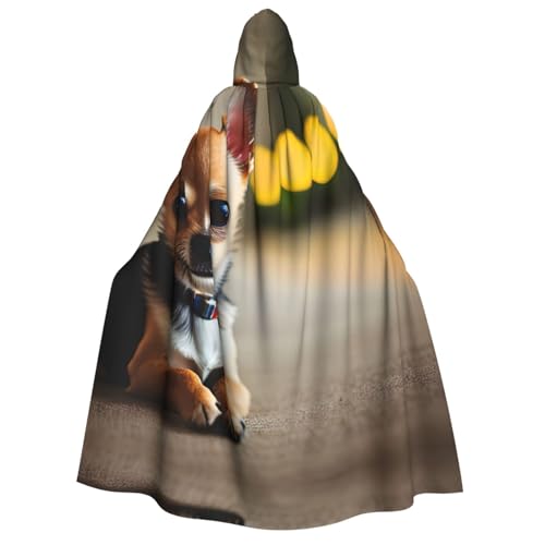 SKKNT Chihuahua Hund 1 Druck Unisex Kapuzenumhang Kostüm Damen Herren Vampir Halloween Cosplay Karneval Mottoparty von SKKNT