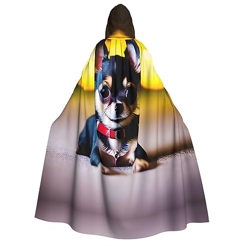 SKKNT Chihuahua-Hunde-Aufdruck, Unisex, Kapuzenumhang, Kostüm für Damen und Herren, Vampir, Halloween, Cosplay, Karneval, Mottoparty von SKKNT